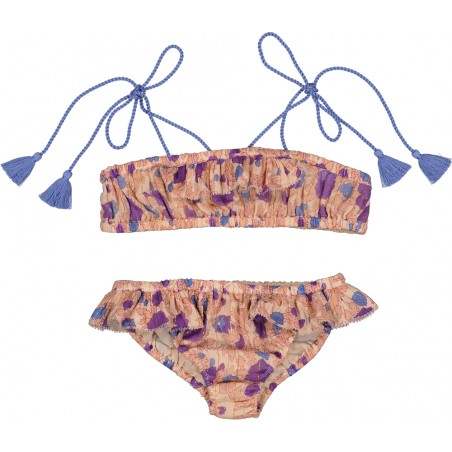 Swimsuit Vague Stripe Lurex Indian Flower