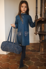 Bag Pompom Light Denim Leopard